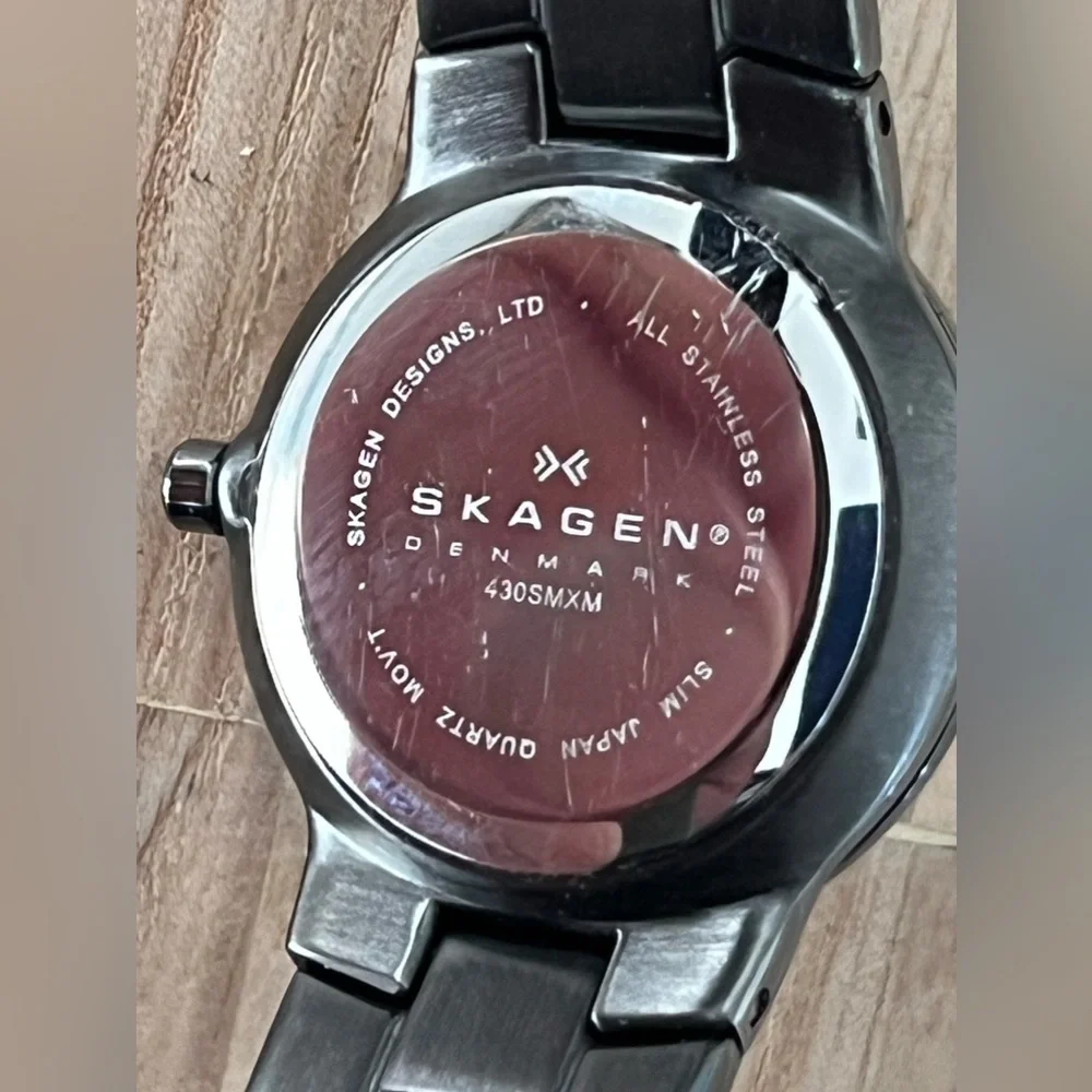 Skagen Steel Ladies Watch Black Dial Crystal Markers Black Stainless Bracelet